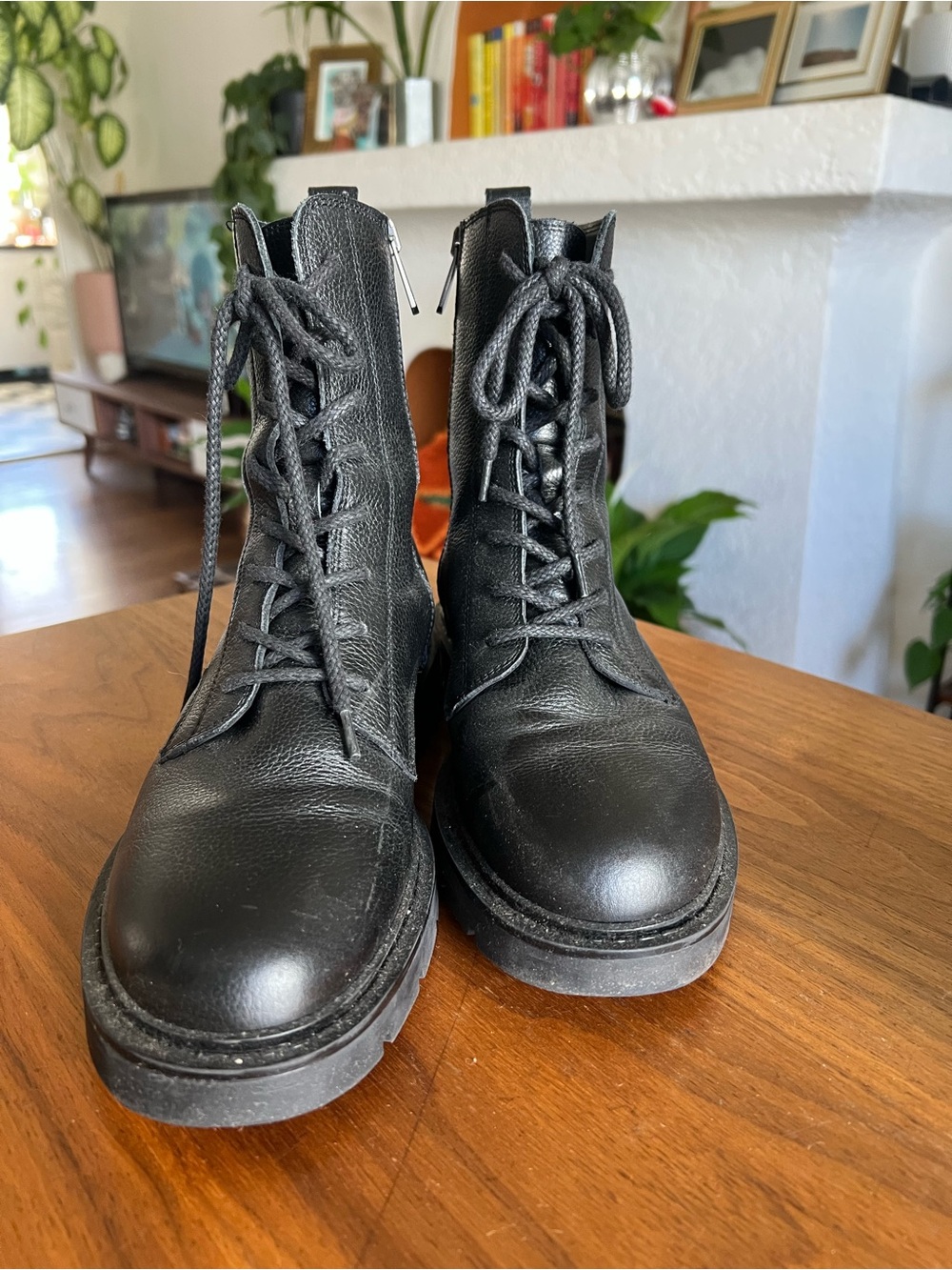 Women’s Black Leather Combat Boots - Sam Edelman